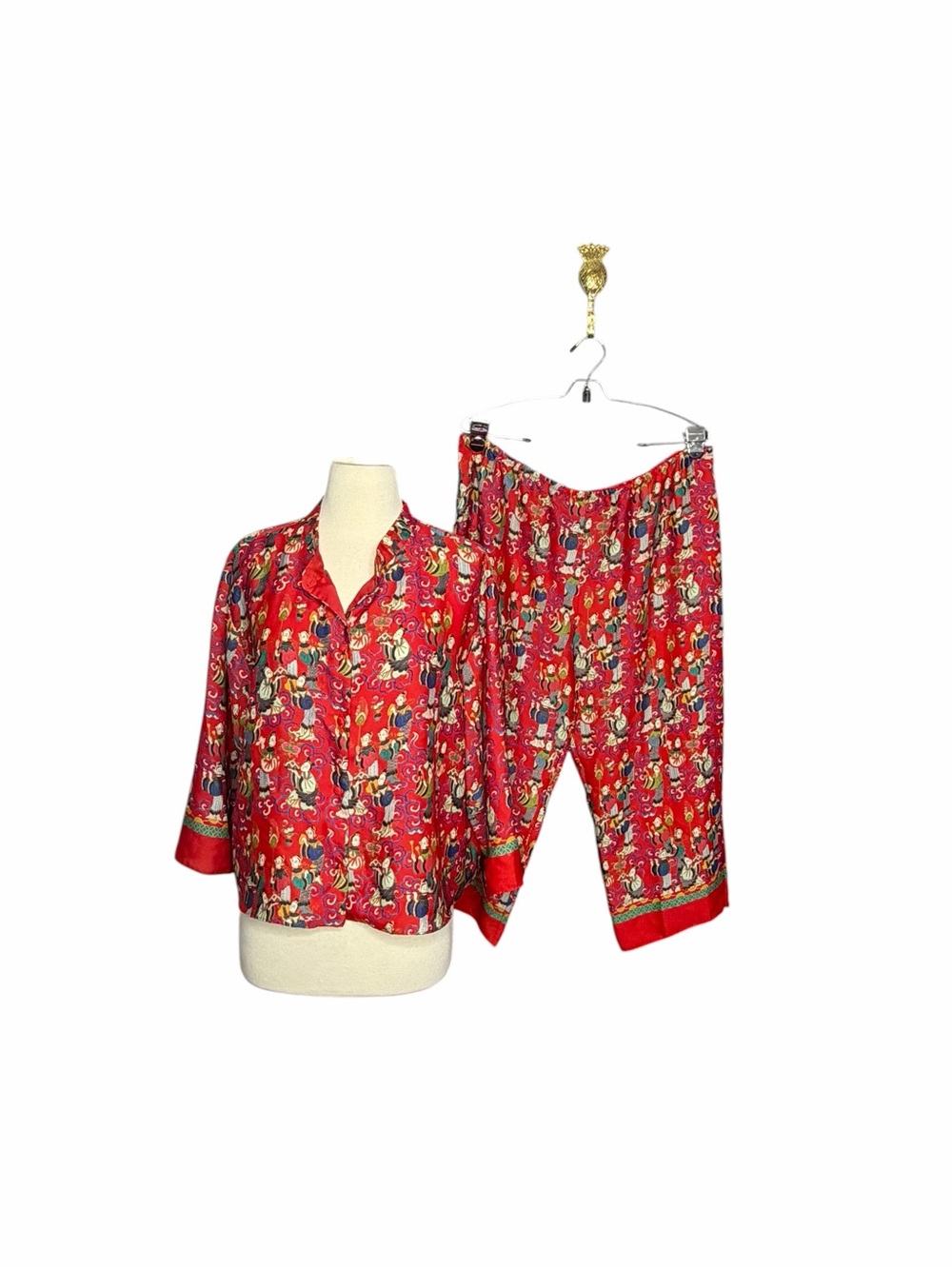 Josie Natori Geisha Tea Garden red print crop pant pajama set